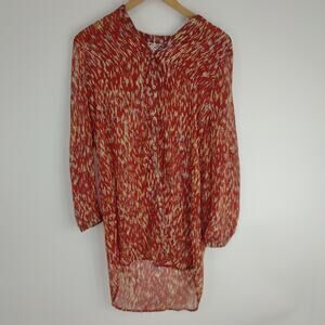 Pink Martini Orange Floral Tunic Lightweight Button Down Size Small